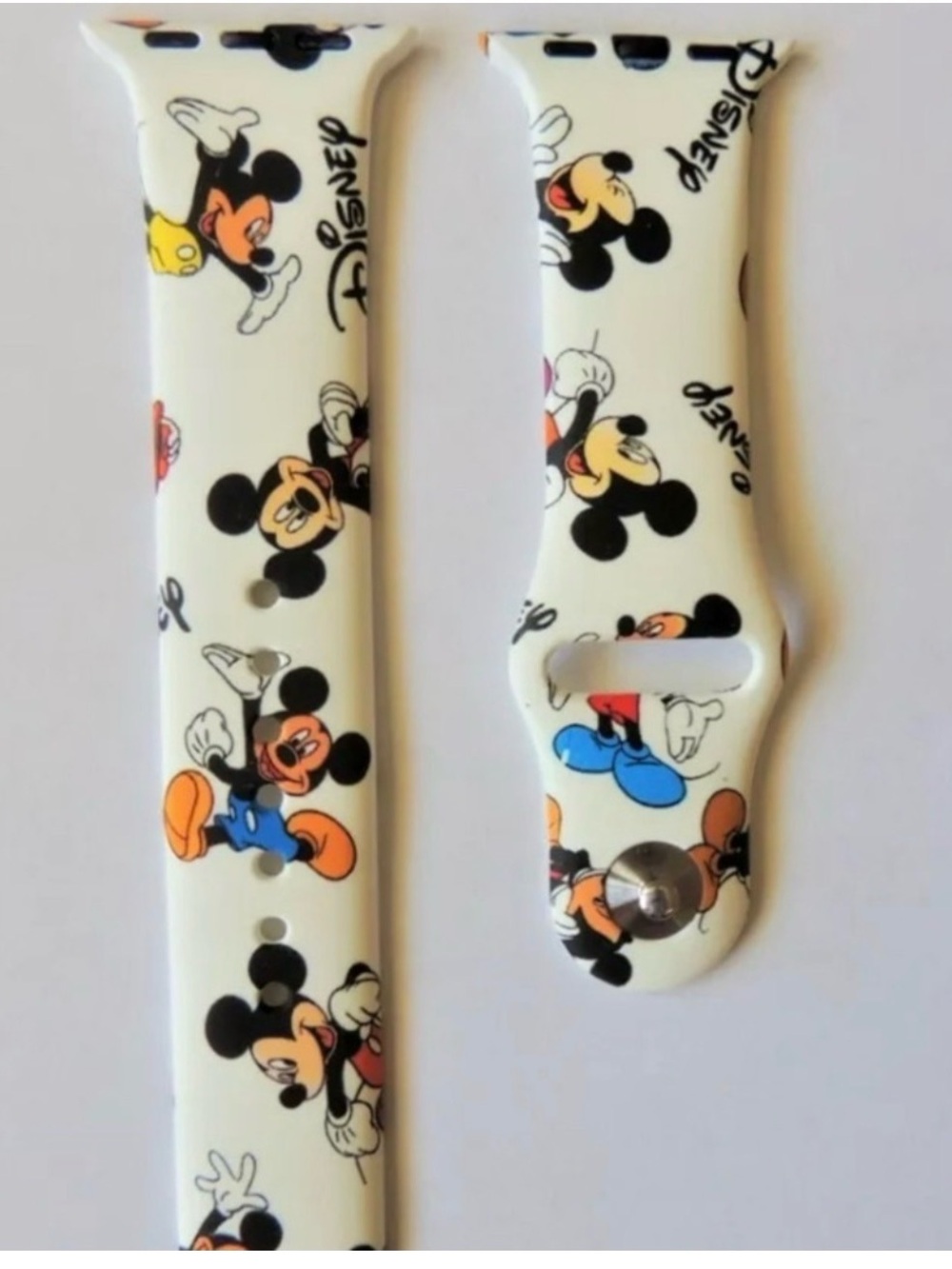 Disney White Silicone Kids Watch Band with Colorful Mickey Prints- 38/40mm